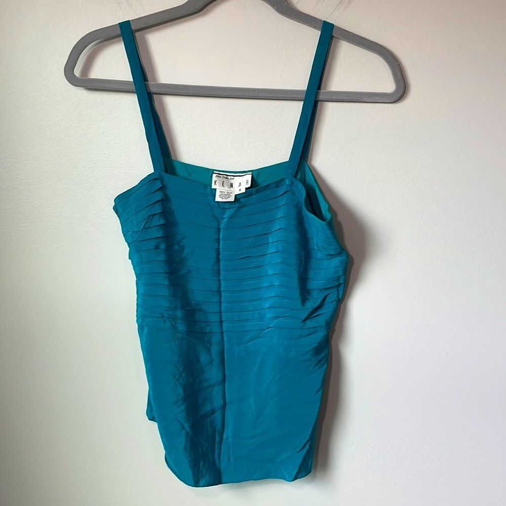 Vintage Ann Tjian for Kenar teal  💯 silk tank side zip size 8 Career Layering